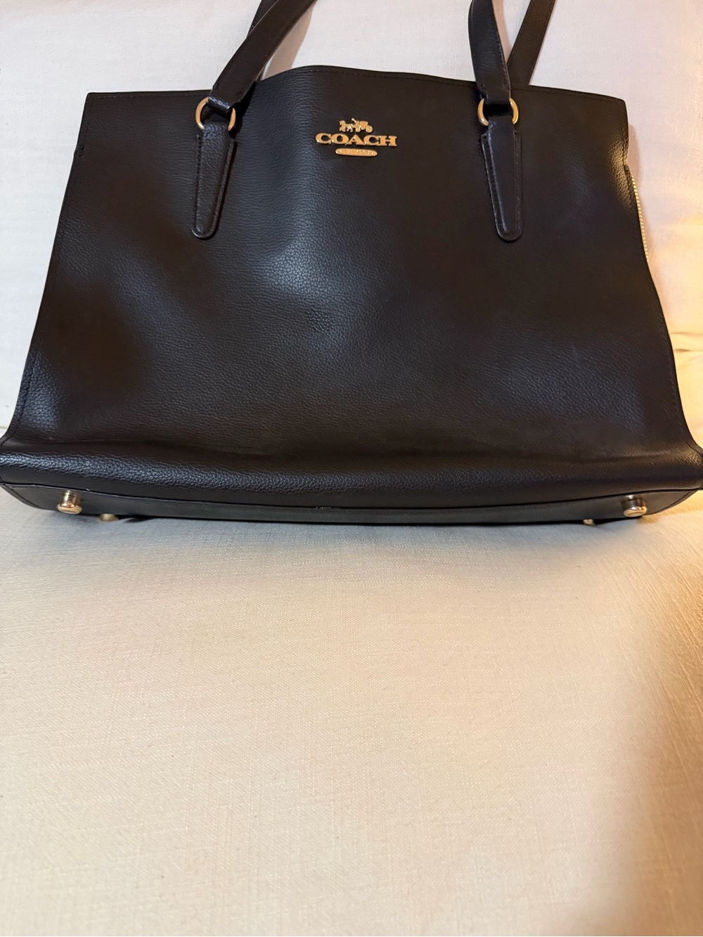 Coach Black Leather Tote with Gold Hardware and Red Interior